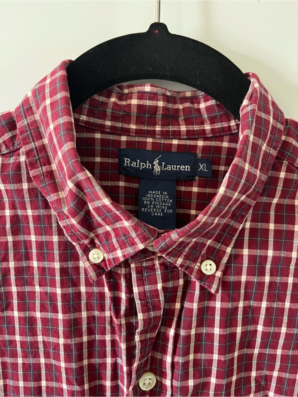 Ralph Lauren XL Red and White Plaid Button-Down Shirt Long Sleeve